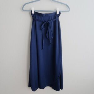 Vintage Women’s Navy Wrap Midi Skirt with Self-Tie Waist